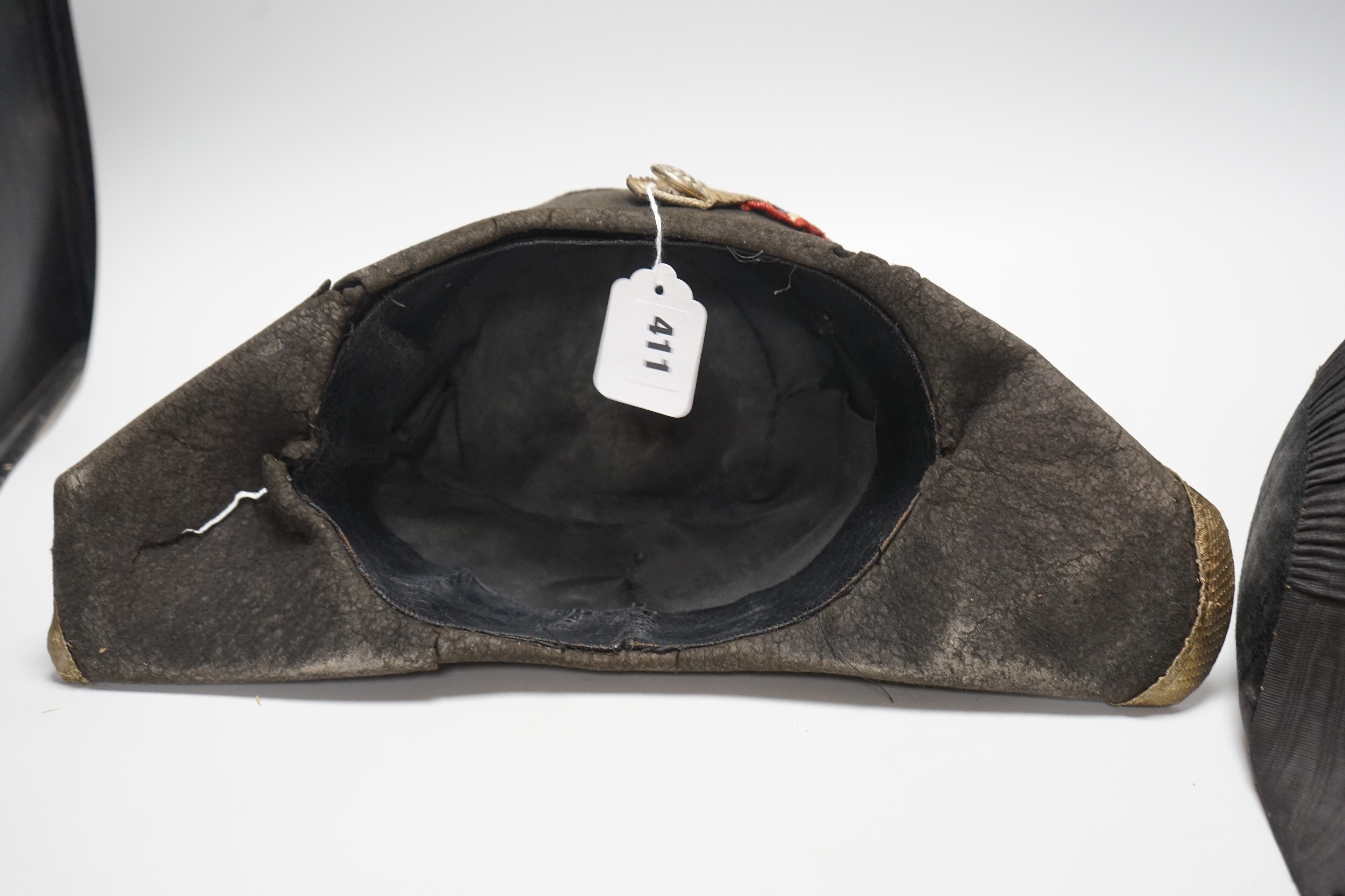 Two 19th century officer's hats, naval and gendarmes